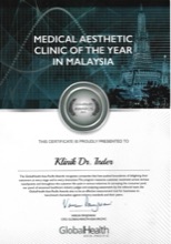 GlobalHealth certificate: Medical Aesthetic Clinic of the Year in Malaysia 2022, Klinik Dr Inder